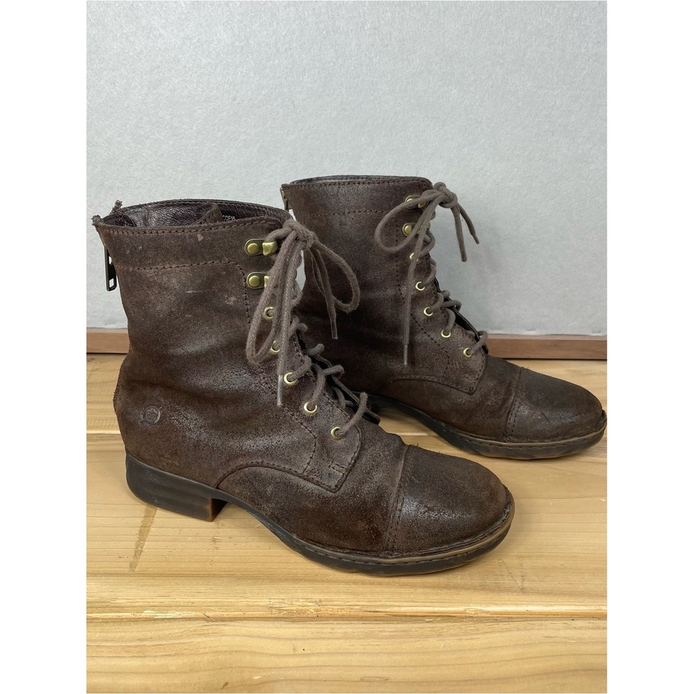 Born Dark Brown Suede/Leather Lace-Up Combat Boots Womens 6M